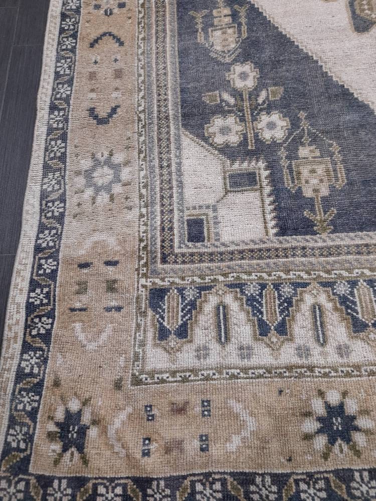 MUTED Large Vintage RUG TURKISH Oushak Rug 5 x 9.3 Vintage Oriental Rug Antique Persian Hand Made Rug Wool Turkish Anatolian Rug