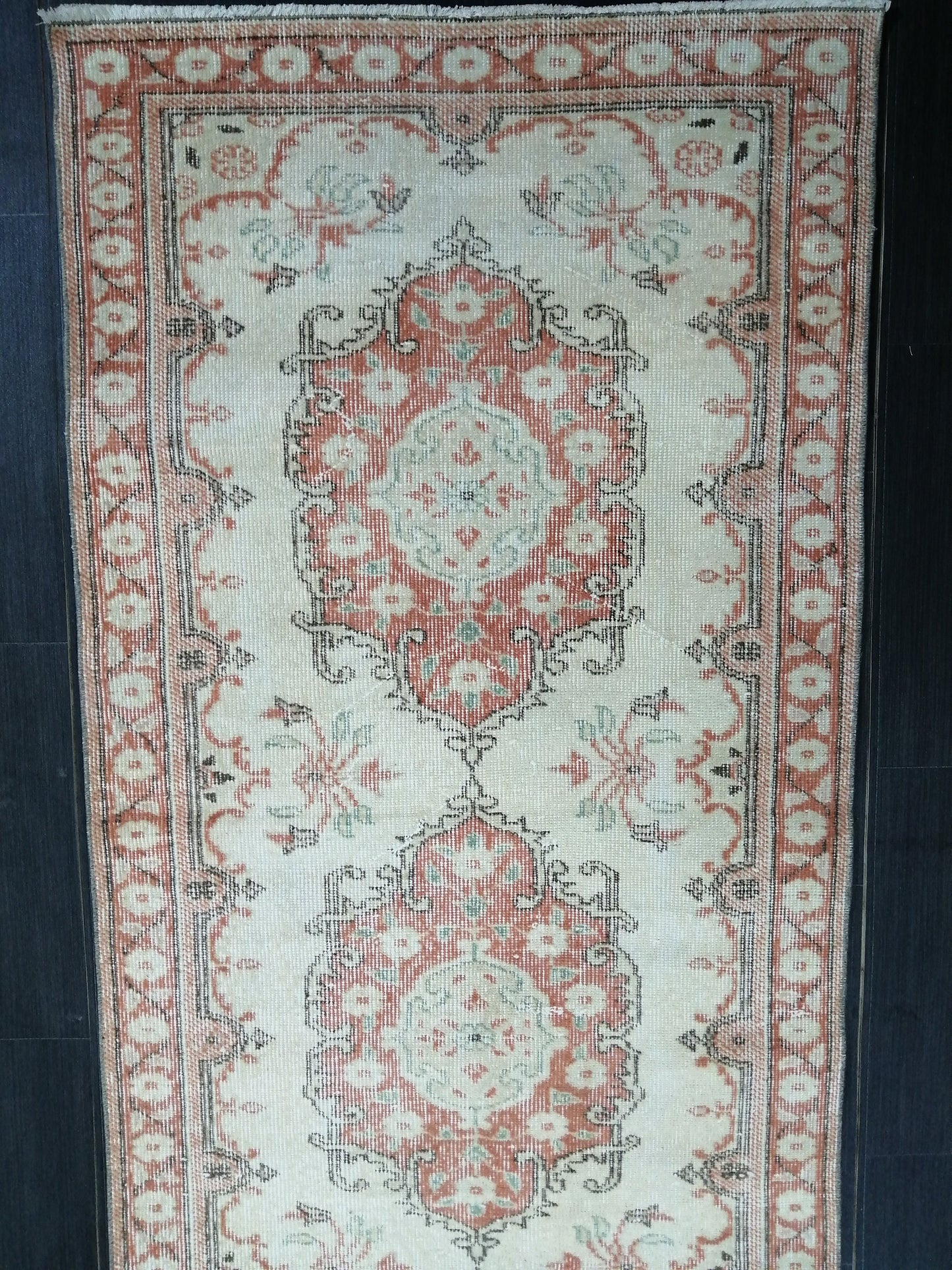 Distressed Oushak Runner 11.9 x 3 Muted Vintage Runner Rug Hallway Runner Rug Kitchen Runner Rug Wool Runner Rug Wool Oushak Rug