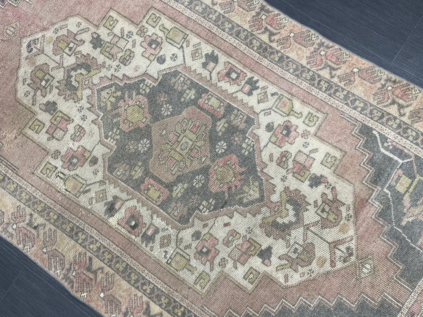 Vintage Handmade Rug Muted 3.6 x 7.3 Vintage Rug Wool Oushak Rug Hand Made Rugs Vintage Turkish Rug Living Room Rug