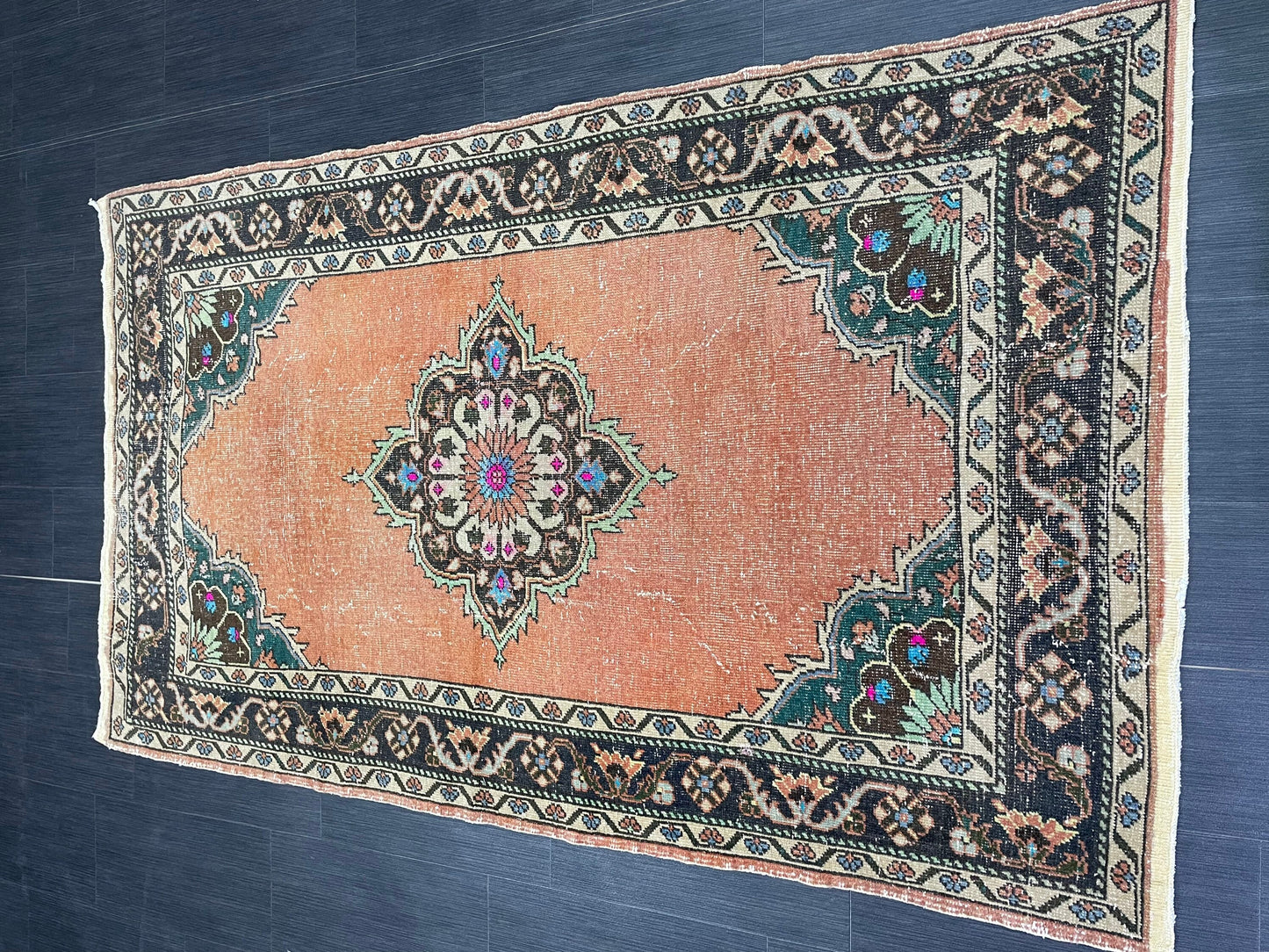Hand Knotted Rug 4 x 7.2 Handmade Rug Muted Vintage Oushak Rug Wool Oriental Rug Hand Made Rugs Vintage Turkish Rug Muted Persian Wool Rug