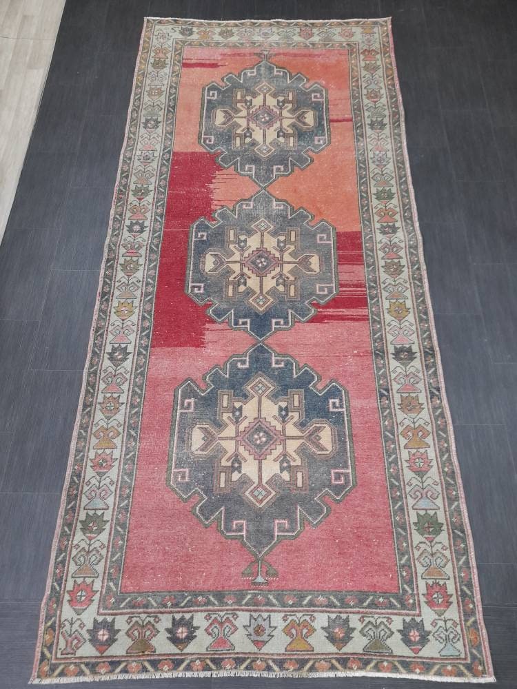 Muted Vintage Runner Rug 4.8 x 11 Oriental Runner Rug muted Turkish Runner Rug Hallway Runner Rug Kitchen Runner Rug Wool Runner Rug
