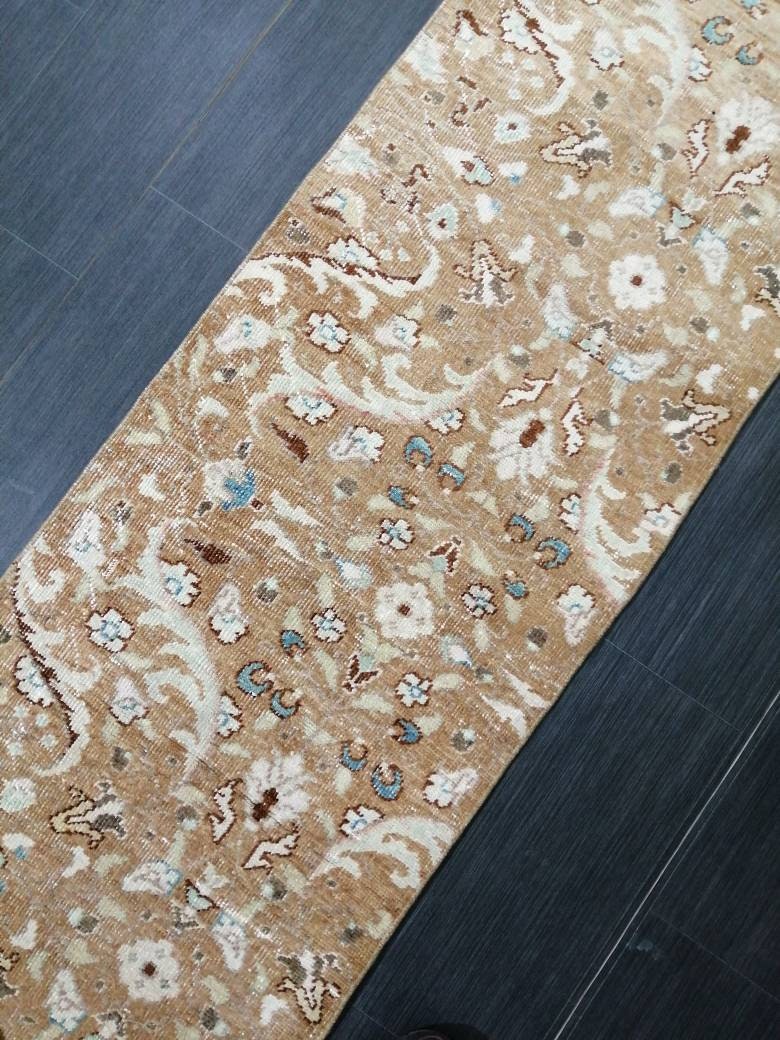 Muted Vintage Runner Rug 2x10. 8 Hallway Runner Rug Kitchen Runner Rug Wool Runner Rug Oushak Runner Rug Turkish Floral Runner Rug