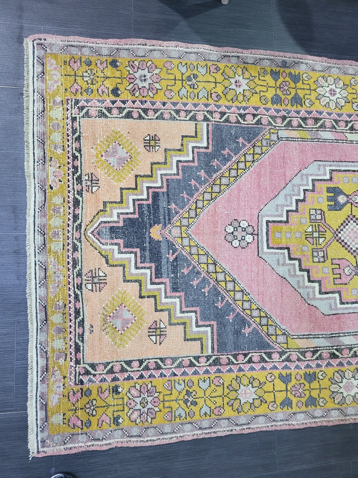 Vintage Rug, TURKISH 4.2 x 7.4 HANDMADE Rug, Vintage Turkish Rug, Oushak Rug, Turkish Oushak Rug, Vintage Handknotted Rug, Wool Rug