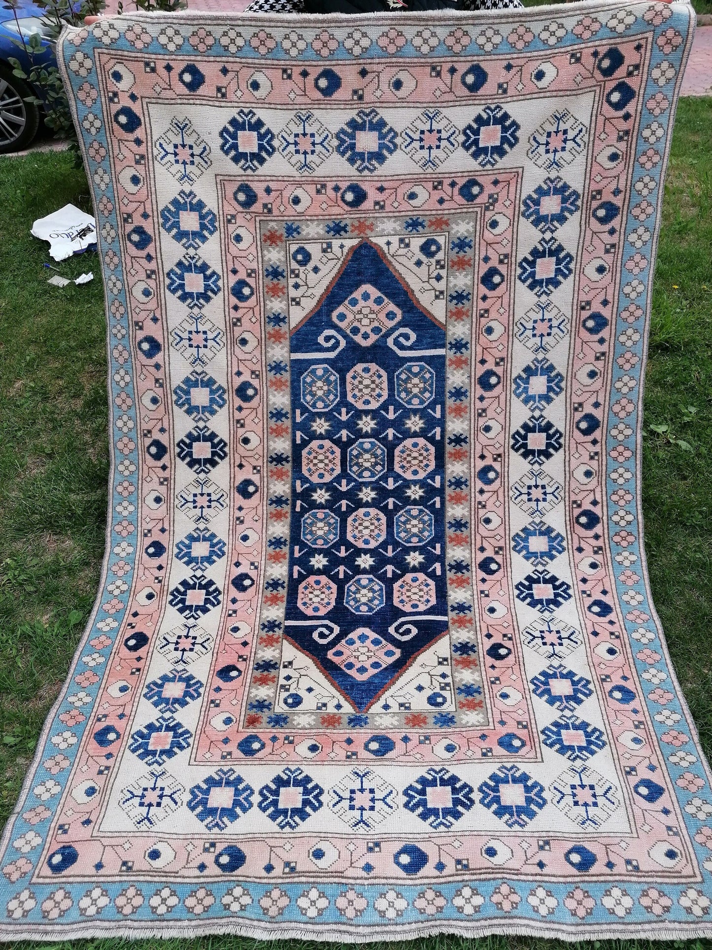 Vintage blue rug,turkish oushak rug 4'8*7 living bohemian rug