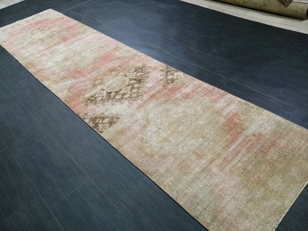 Distressed Antique Runner Rug 2.7 x 11.3 Vintage Runner Rug