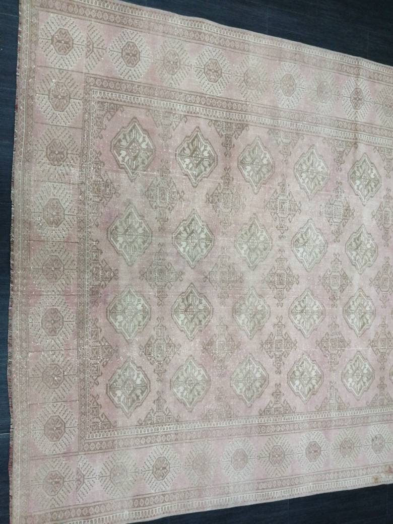 VINTAGE RUG 9 x 6.2 soft Pink Oushak Rug Vintage Light Pink Rug Hand Knotted Rug Wool Oushak Rug Hand Made Rugs Vintage Turkish Rug