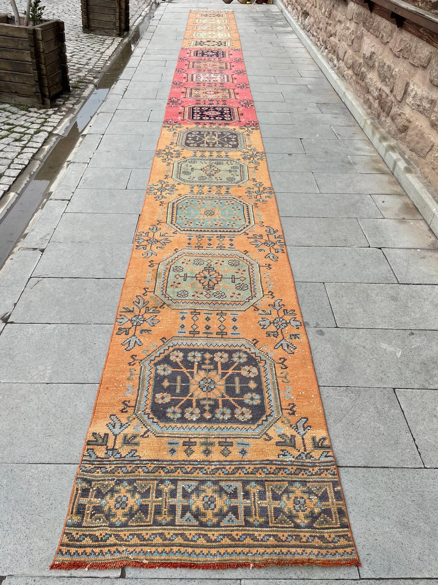 Handmade Staircase Runner Rug 2.6 x 30 ft Extra Long TURKISH Runner Rug Vintage Runner Rug Oushak Runner Rug Runner Hand Knotted Runner