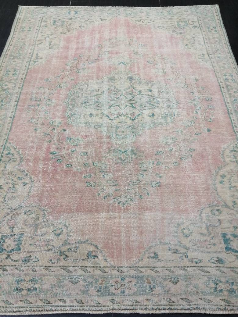 Large Vintage RUG Vintage TURKISH Rug 6.7 x 9 Vintage Distressed Rug Vintage Oushak Rug Hand Made Rugs Antique Turkish Rug Oriental Rug