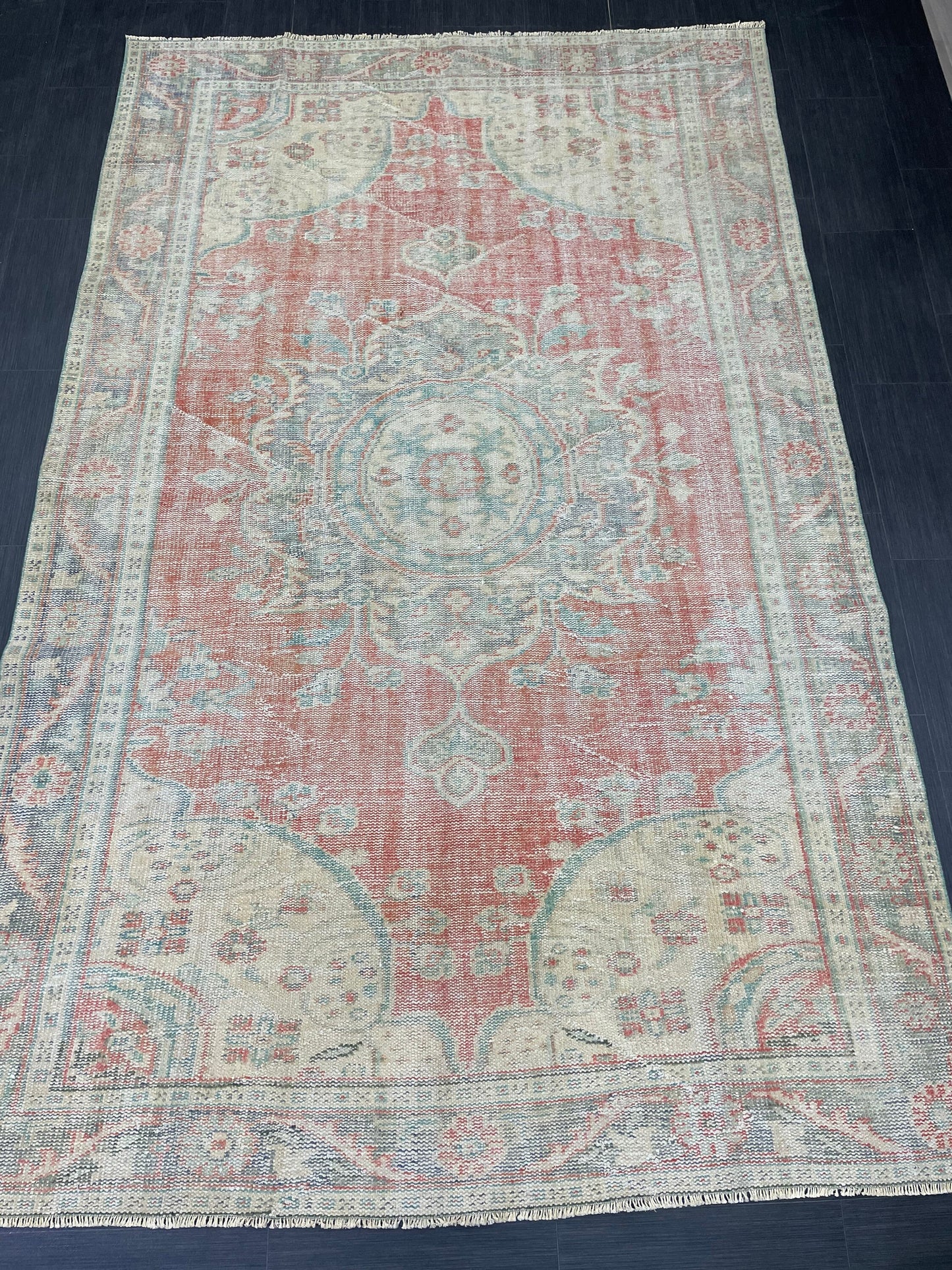 Distressed Vintage HAND MADE Rug 6.2 x 10 Handmade Rug Oushak Rug Persian Rug Oriental Rug Vintage Turkish Rug Pink Wool Rug