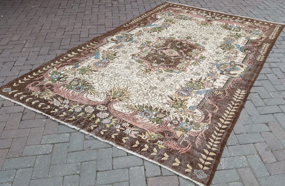 6.6 x 10 Vintage rugs Turkish rug Oushak Rug Oriental Rug Hand Knotted Wool Rug Vintage Persian Rug