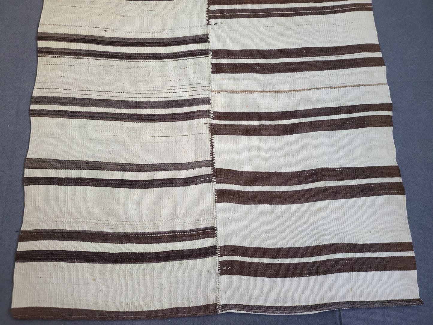 Neutral Vintage Rug Stripe 4.9 x 9.2 Wool Rug Muted Vintage Flat woven Rug Neutral Flatweave Carpet Stripped Rug Handmade Rug Turkish Kilim