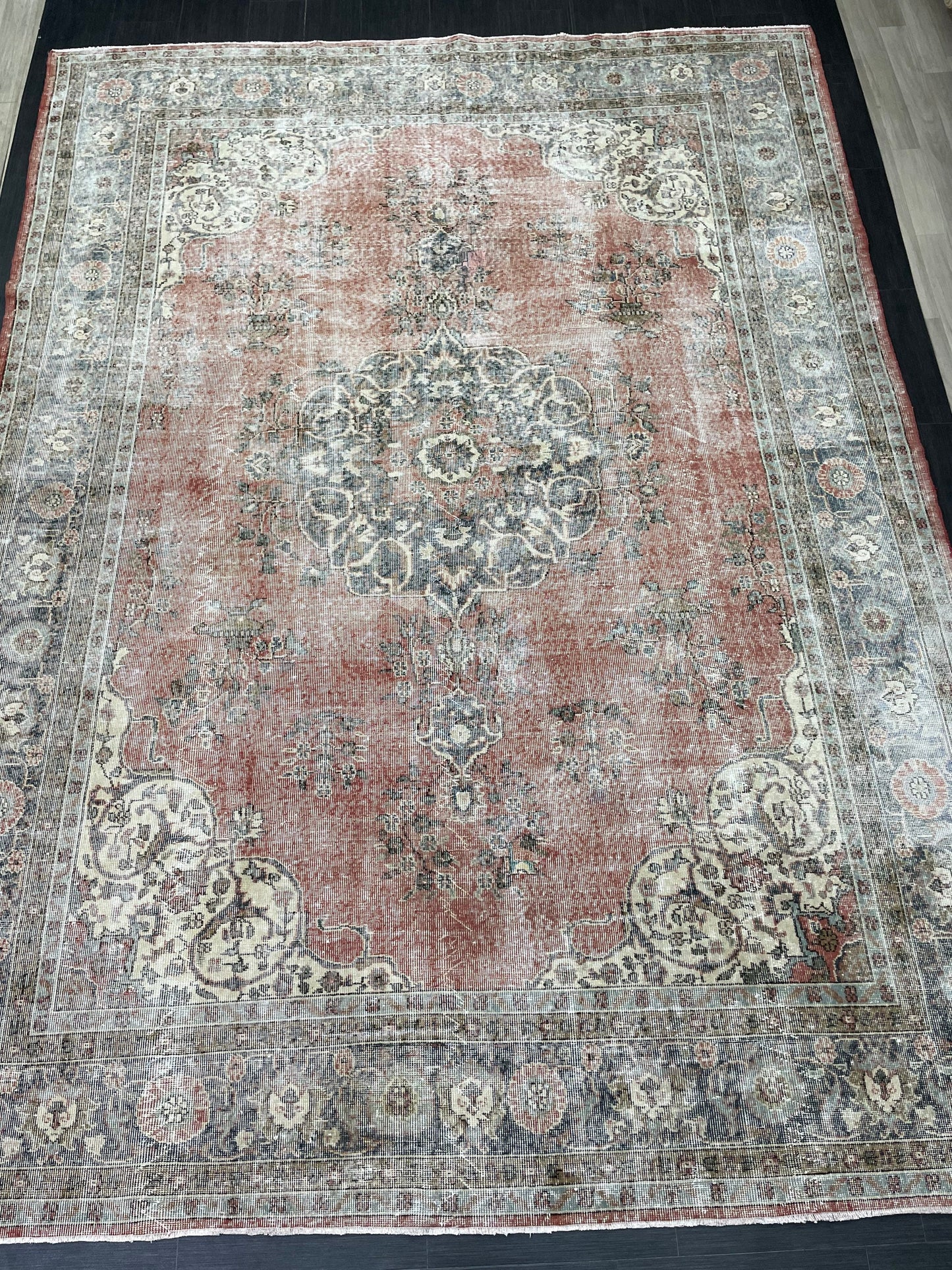 Muted OUSHAK RUG TURKISH 8.8 x 12 Rug Distressed Vintage Rug Wool Hand Knotted Rug Large Handmade Rug 8x11 Vintage Turkish 9x12 Rug
