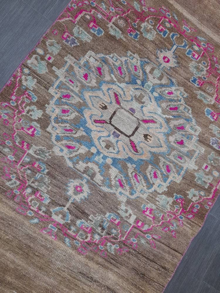 Vintage Runner Rug 3.6 x 10.5 Turkish Runner Rug Varigated Brown Vintage Runner Rug Hallway Runner Rug Kitchen Runner Rug Wool Runner