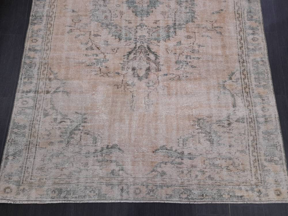 Vintage RUG 6x9.5 TURKISH Oushak Rug Vintage Navy Oriental Rug Vintage Persian Rug Hand Made Rugs Turkish Rug Antique Rug Distressed Rug