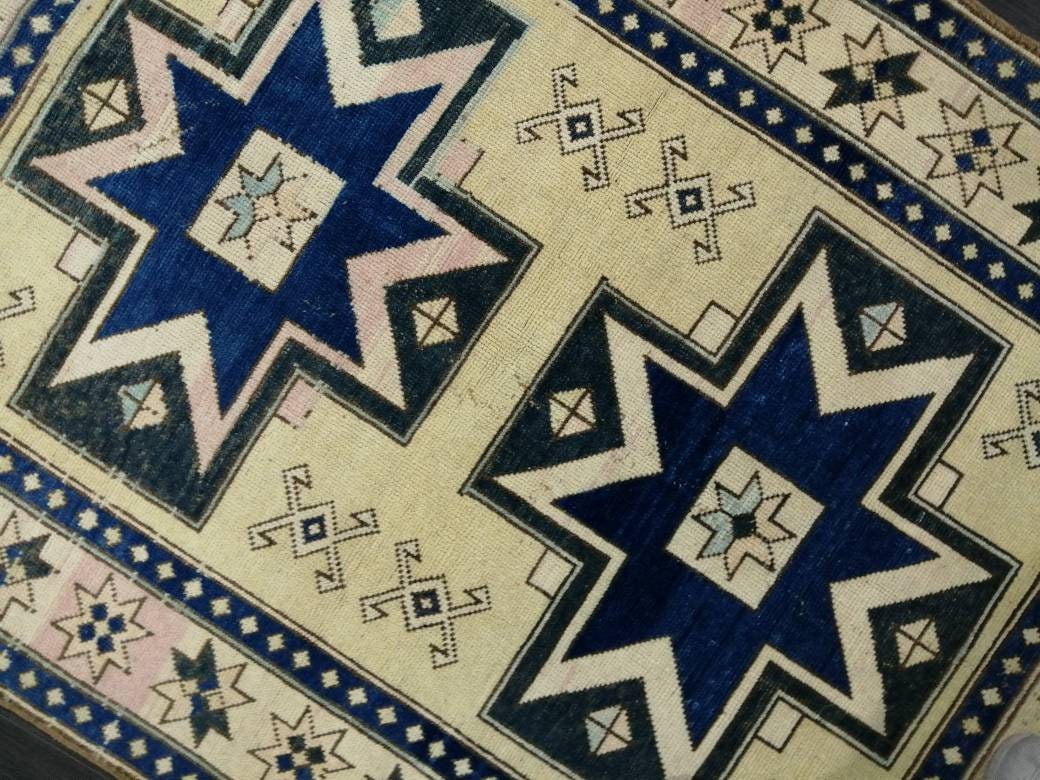 Blue and Pink OUSHAK RUG 6.5 x 4.6 TURKISH Oushak Rug Vintage Oushak Runner Rug Vintage Runner Rug Wool Oushak Rug Hand Made Rug