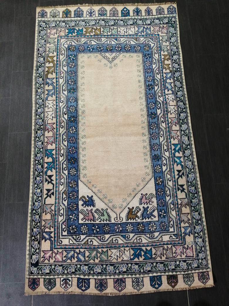 Muted Turkish Vintage Hand Made Rug, 3.7 x 7 Oushak Rug, Rustic Rug, Muted Rug, Vintage Turkish Rug, Farmhouse Rug, Vintage Rug, Wool rug
