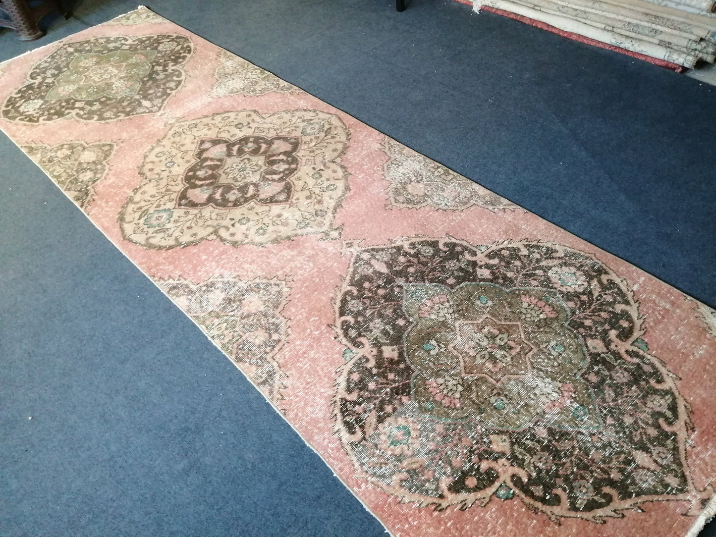 11 x 3.4 OUSHAK RUG TURKISH Oushak Rug Vintage Muted Oushak Runner Rug Faded Vintage Rug Wool Oushak Rug Hand Made Rugs Turkish Rug