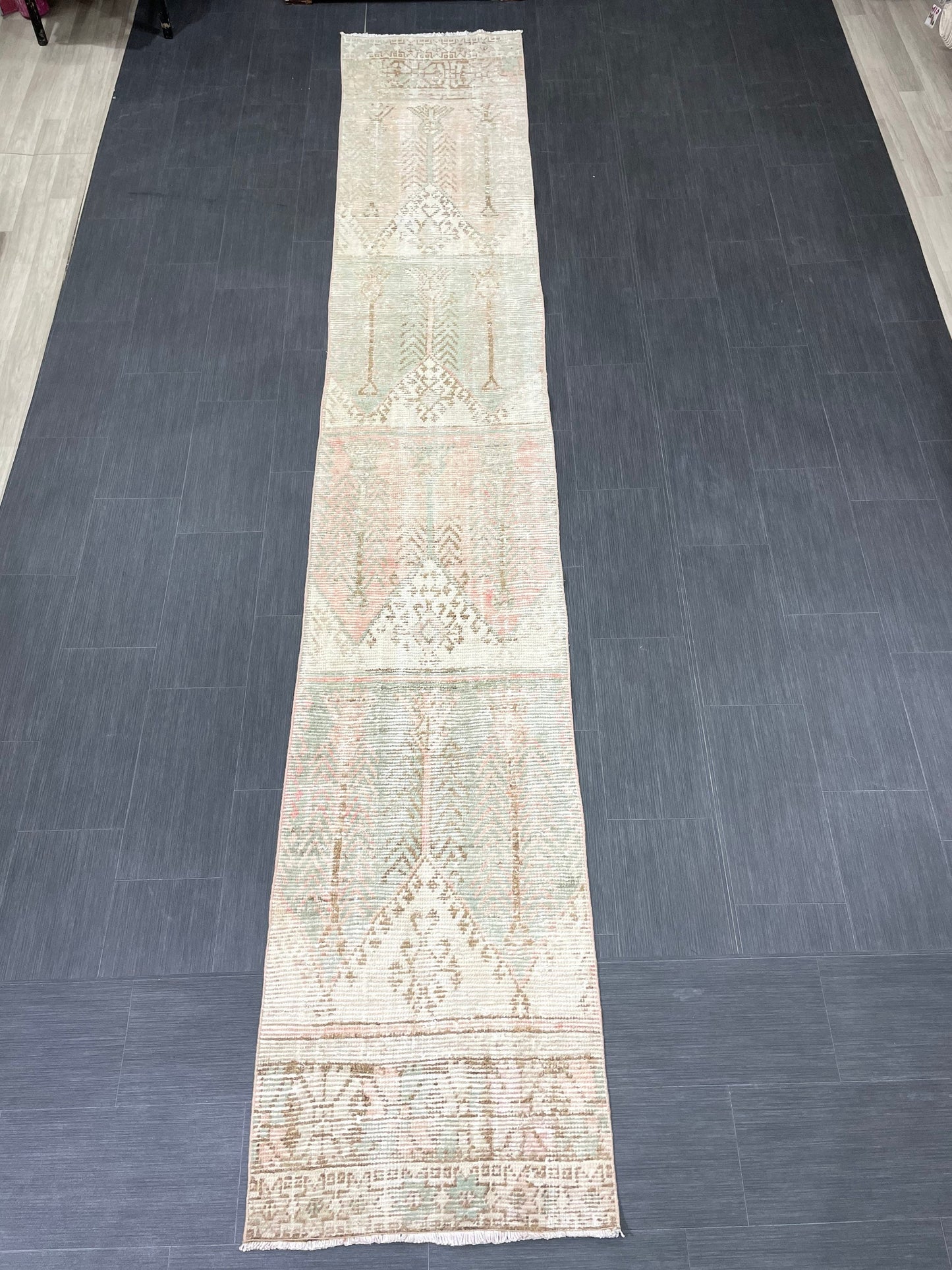 Muted Vintage Runner Rug 2.3 x 13.6 Muted Hallway Runner Rug Kitchen Runner Rug Muted Wool Runner Rug Muted Distressed Turkish Runner