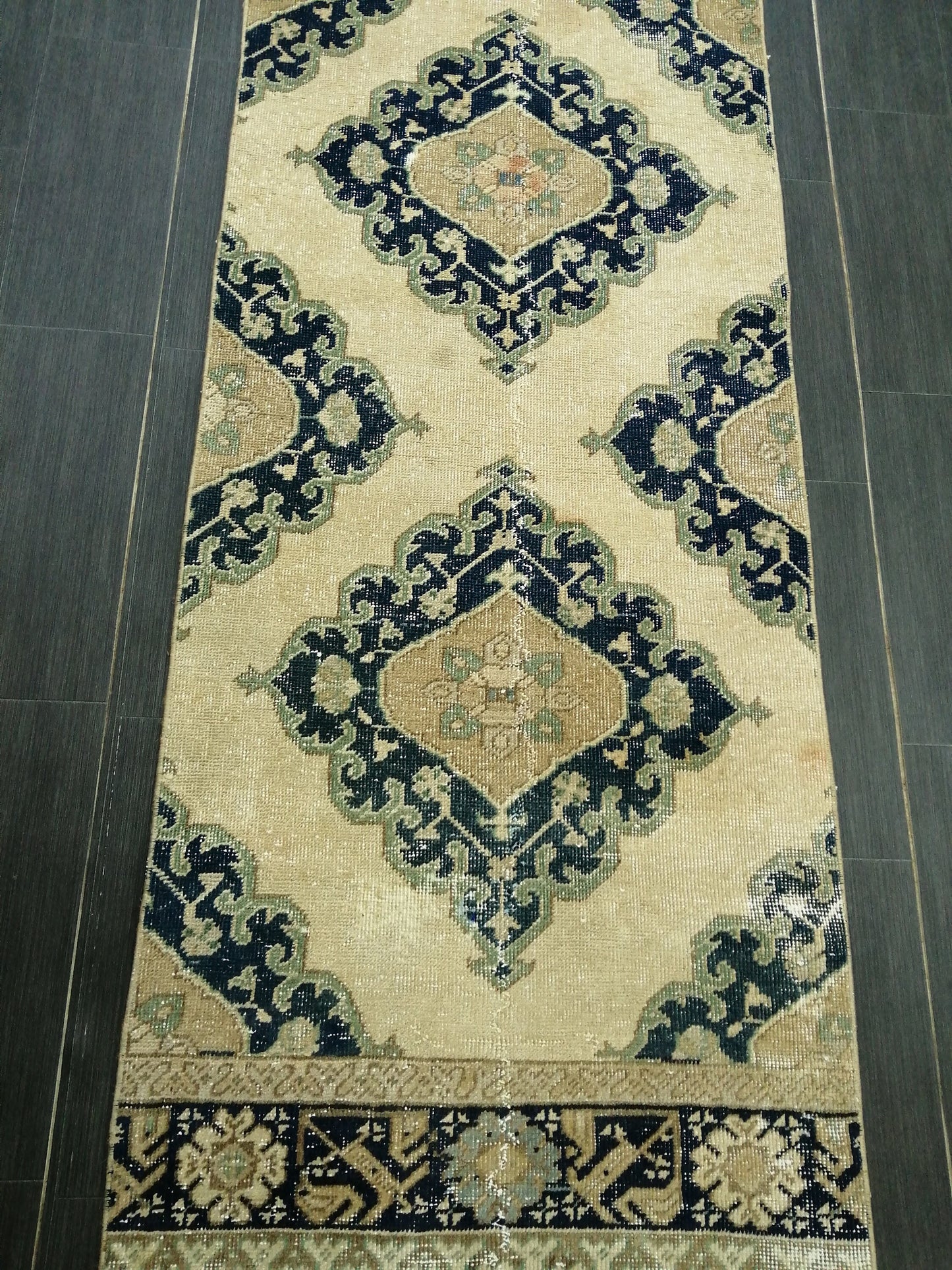 2.6 x 14 Long Navy Oushak Runner Rug Turkish Runner Rug Vintage Runner Rug Hallway Runner Rug Kitchen Runner Rug Wool Runner Rug Wool Rug