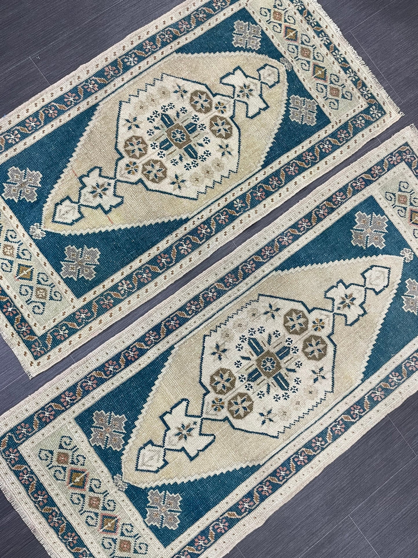 Coordinating Small Rug Turkish Rug 2 x 4.5 Mini Twin Small Area Rug Turkish Pair of Persian Hand Made Rug Matching Oriental Vintage Rug