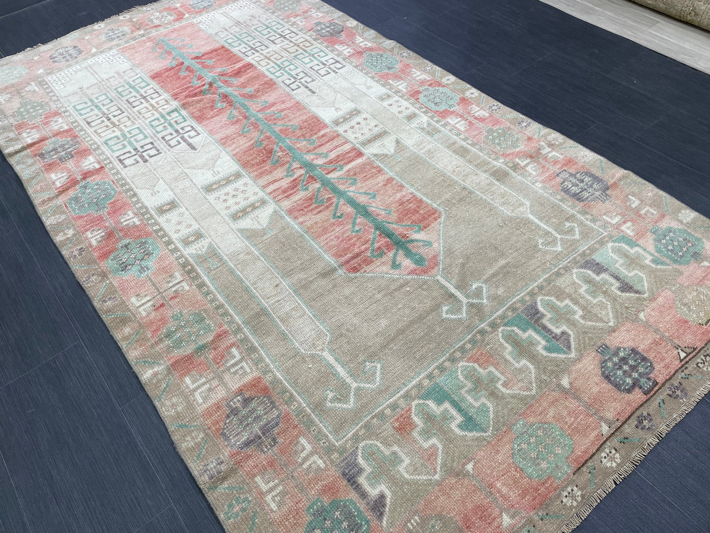 Vintage Handmade Rug Muted 4.7 x 8.3 Vintage Rug Wool Oushak Rug Hand Made Rugs Vintage Turkish Rug Living Room Rug