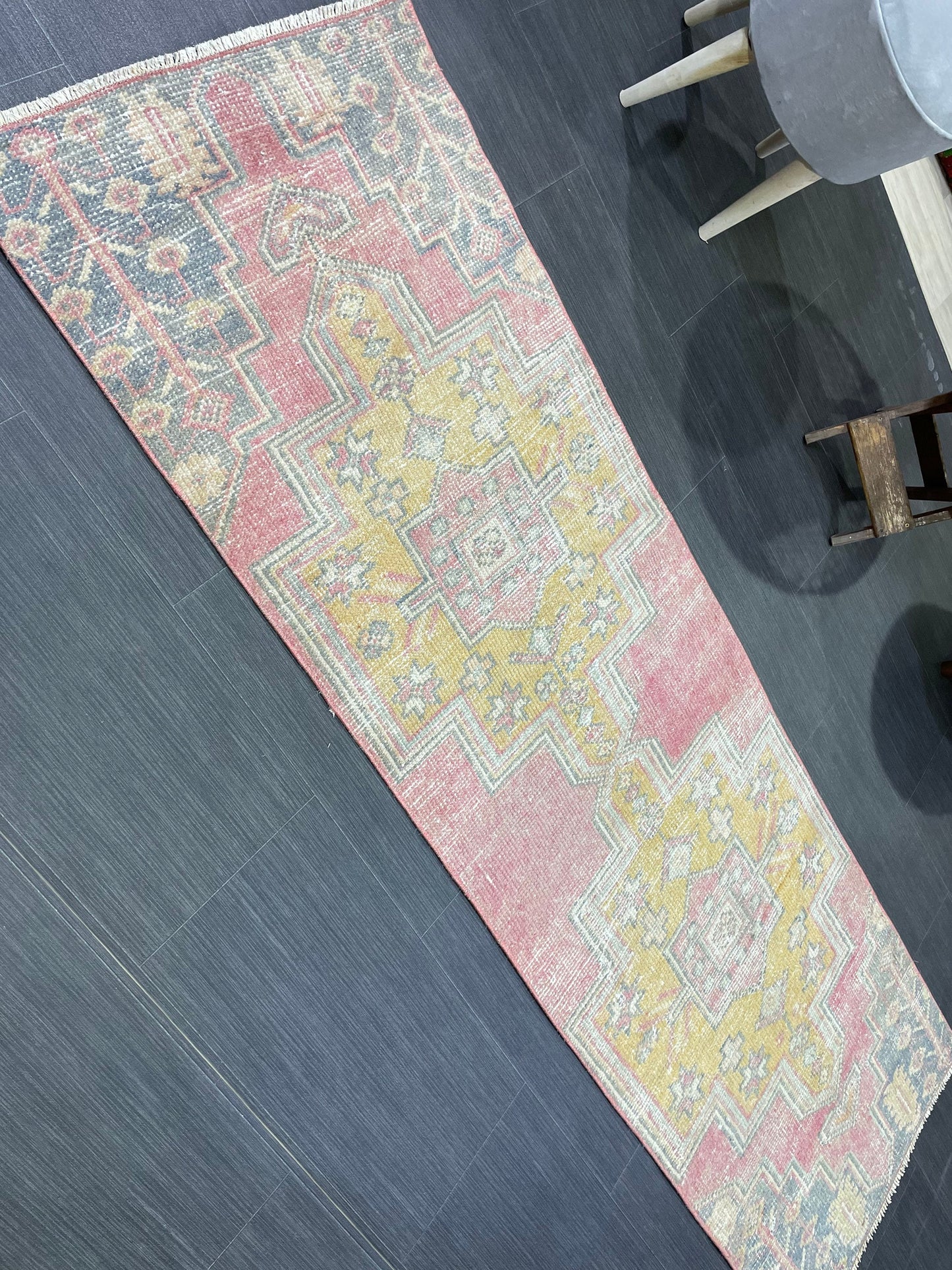 Distressed VINTAGE Rugs, Handmade 2 x 6.7 Runner Rug, Oushak Rug, Wool Rustic Runner Rug, Antique Runner Rug, Turkish Rug, Short Runner Rug,