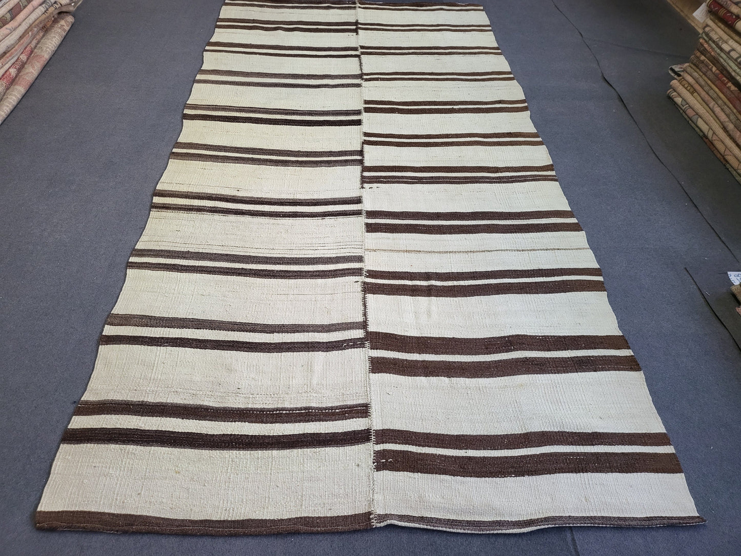 Neutral Vintage Rug Stripe 4.9 x 9.2 Wool Rug Muted Vintage Flat woven Rug Neutral Flatweave Carpet Stripped Rug Handmade Rug Turkish Kilim