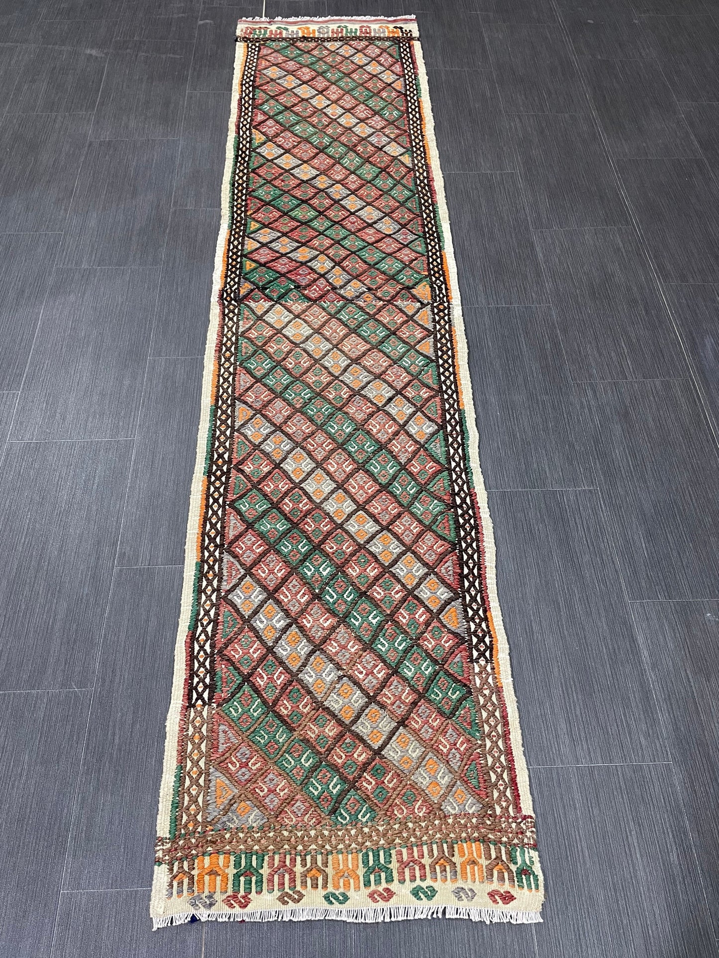 Handmade Embroidery Runner Rug 1.8 x 8 Turkish Runner Rug Flat weave Vintage Runner Rug Flat-woven Hallway Runner Rug Kitchen Runner