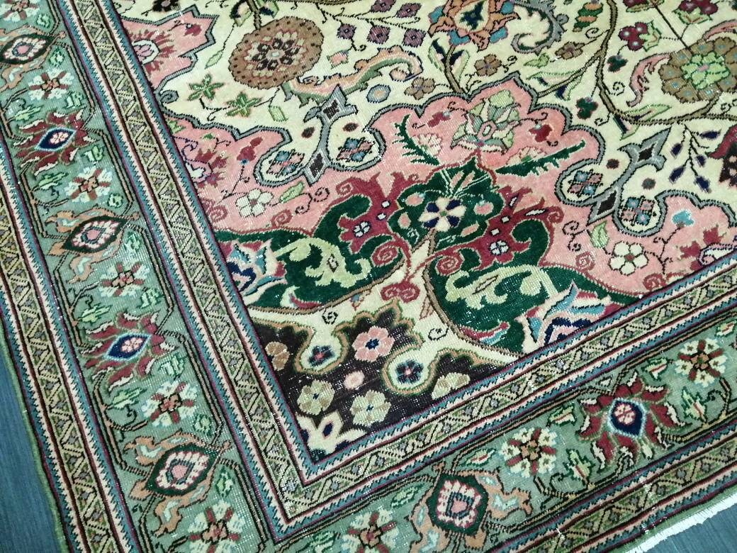 Quality Vintage Rug 6.5 x 9.6 HAND MADE Rug Muted Vintage Turkish Rug Oushak Rug Turkish Oushak Rug, Oushak Rug, Wool Rug Fine Hand Knotted