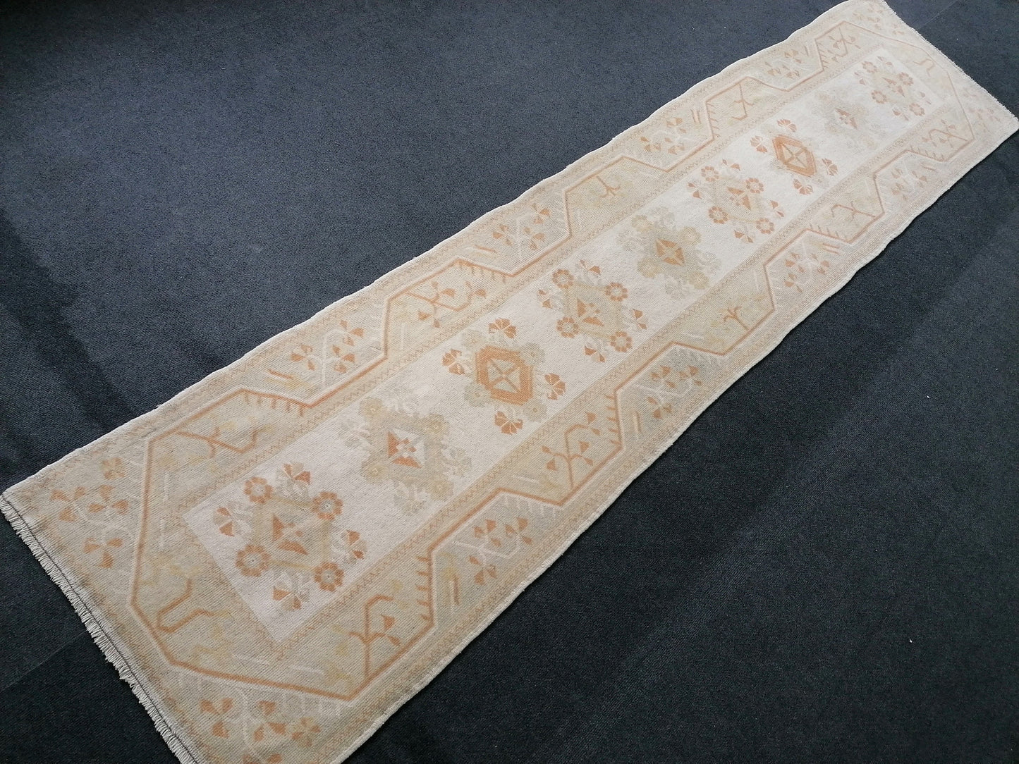 Muted hallway runner rug, 2'5x10'2 turkish wool runner vintage handmade runner rug, kitchen runner rug