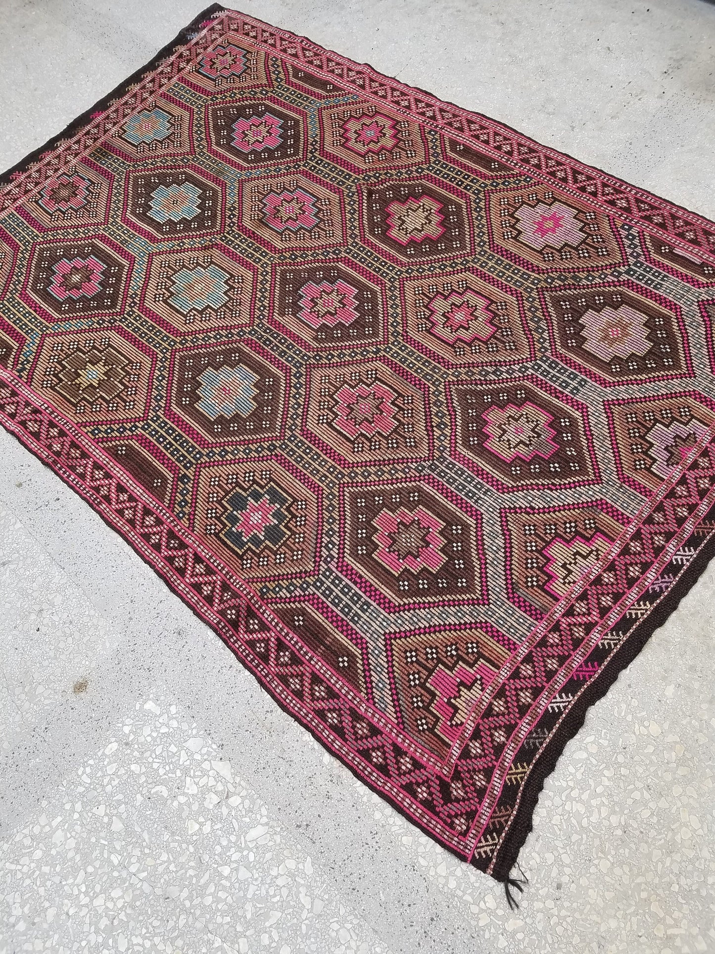 9'5x6'6 flatwoven with embroidery rug, kilim rug, turkish hand made rugs vintage turkish rugs oushak rug vintage oushak rug, wool rug