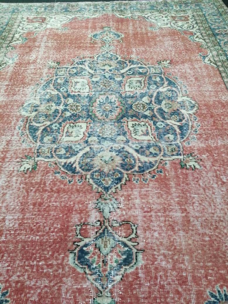 Vintage rug, Persian Rug, Antique 7 x 10. 3ft. Rug, turkish Rug, Pink Oushak rug, Ethnic Rug, Traditional Rug, wool Rug,Handmade Rug