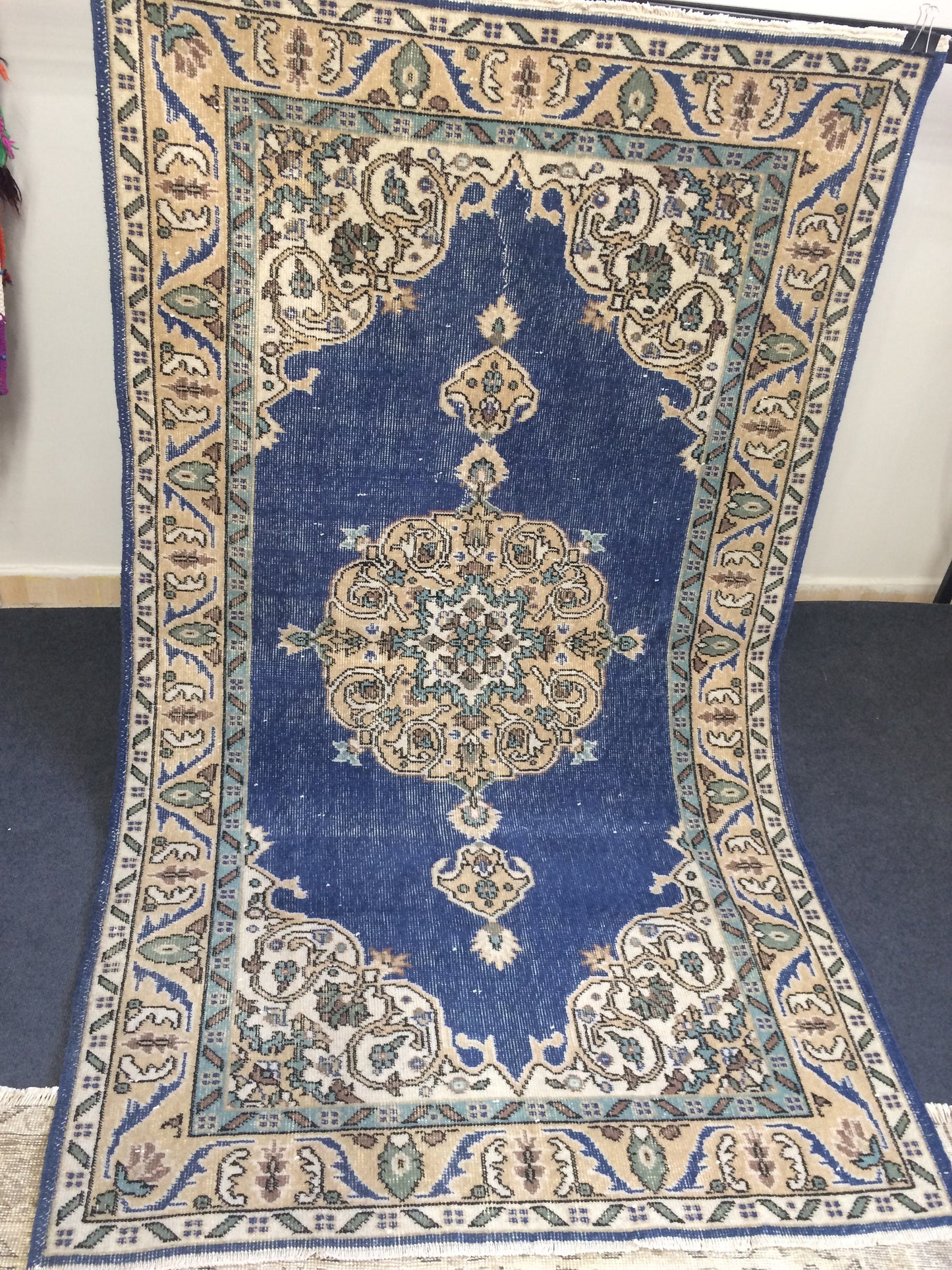 Oushak Rug 4 x 7 Turkish Rug Vintage Rug Hand Made Rug 7x4 wool rug Oriental Rug Blue living room rug