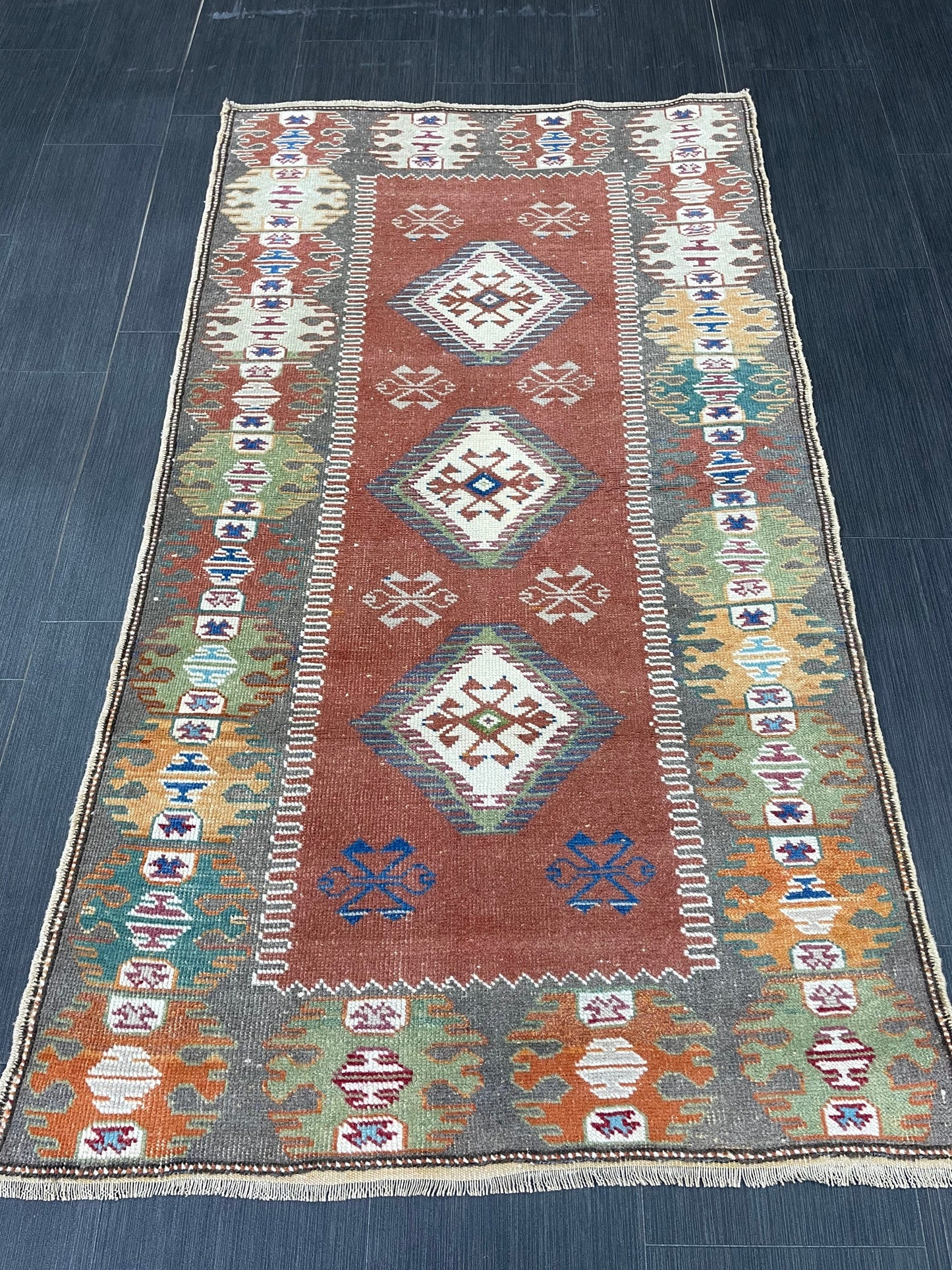 VINTAGE RUG 3 x 5.3 TURKISH Rug Oriental Rug Oushak Rug Handmade Rug Hand Knotted Rug