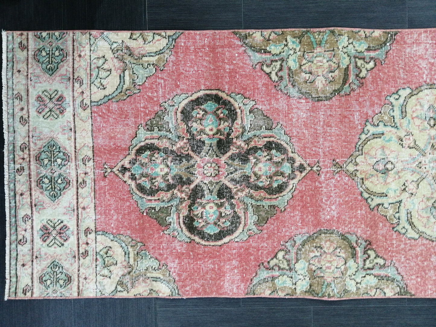 Pink Vintage Runner Rug 12.9 x 2.6 Oushak Runner Hallway Runner Rug Kitchen Runner Rug Wool Runner Rug Wool Oushak Rug