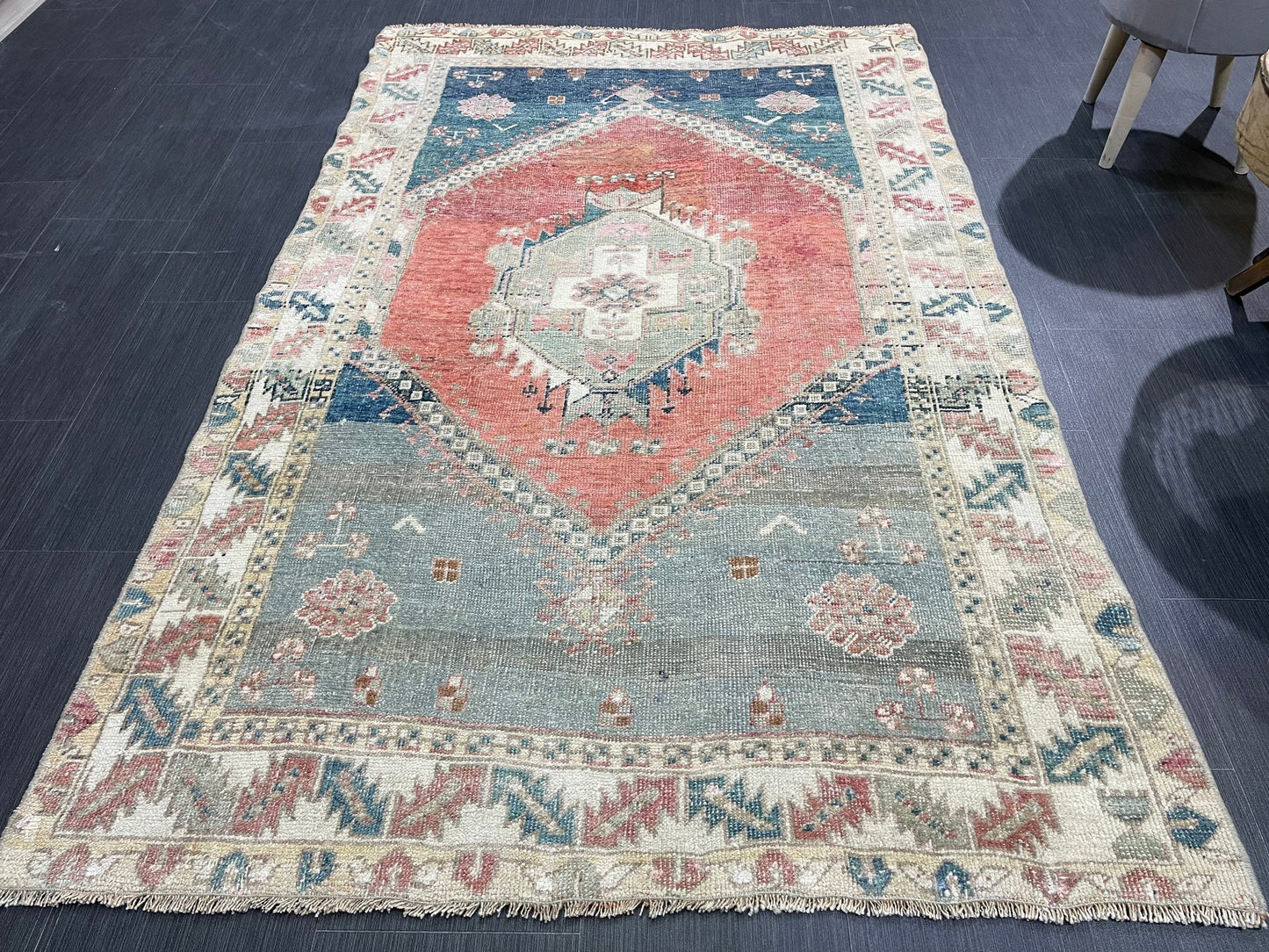Hand Knotted Rug, Oushak Rug, Vintage 4 x 6.4 Rug Handmade Turkish Rug, Persian Rug, Vintage Rug, Wool Antique Rug