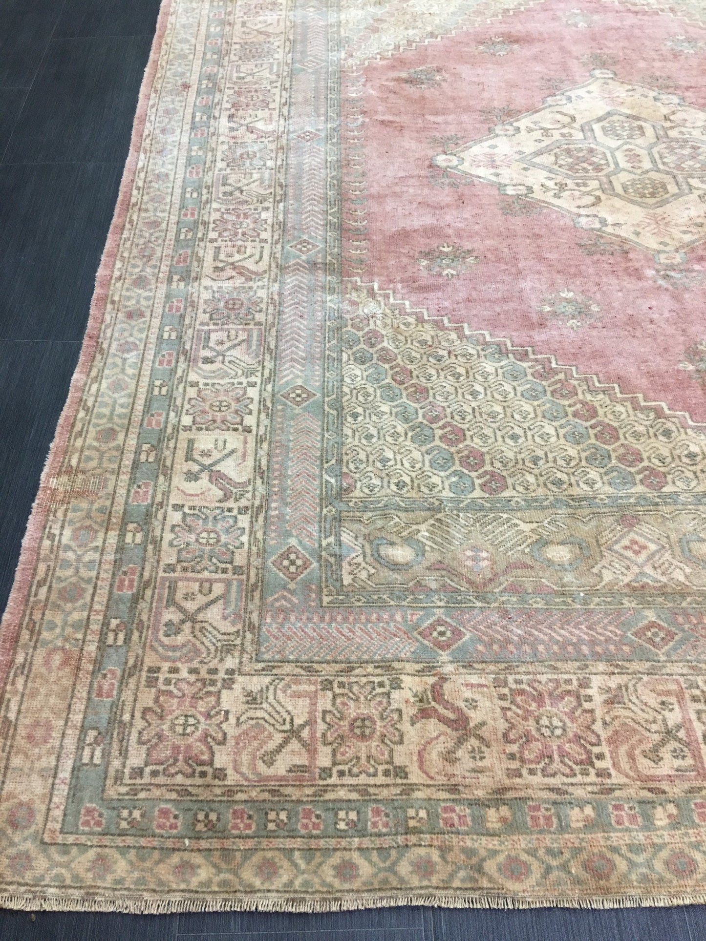 TURKISH Rug Vintage 6.6 x 8.5 Oriental Rug Vintage Persian Rug Blue OUSHAK RUG Oushak Rug Hand Made Rug Vintage Excellent Condition Rug