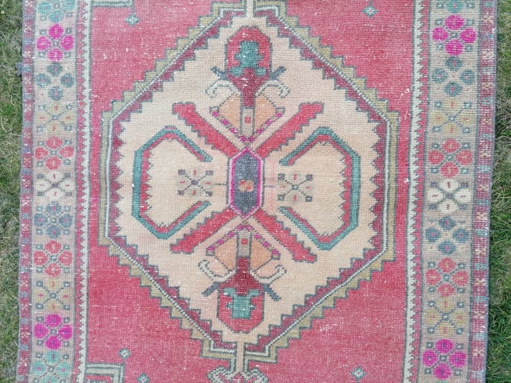 Turkish wool rug vintage handmade rug oushak rug kitchen rug bohemian rug 3'8x6'4 feet