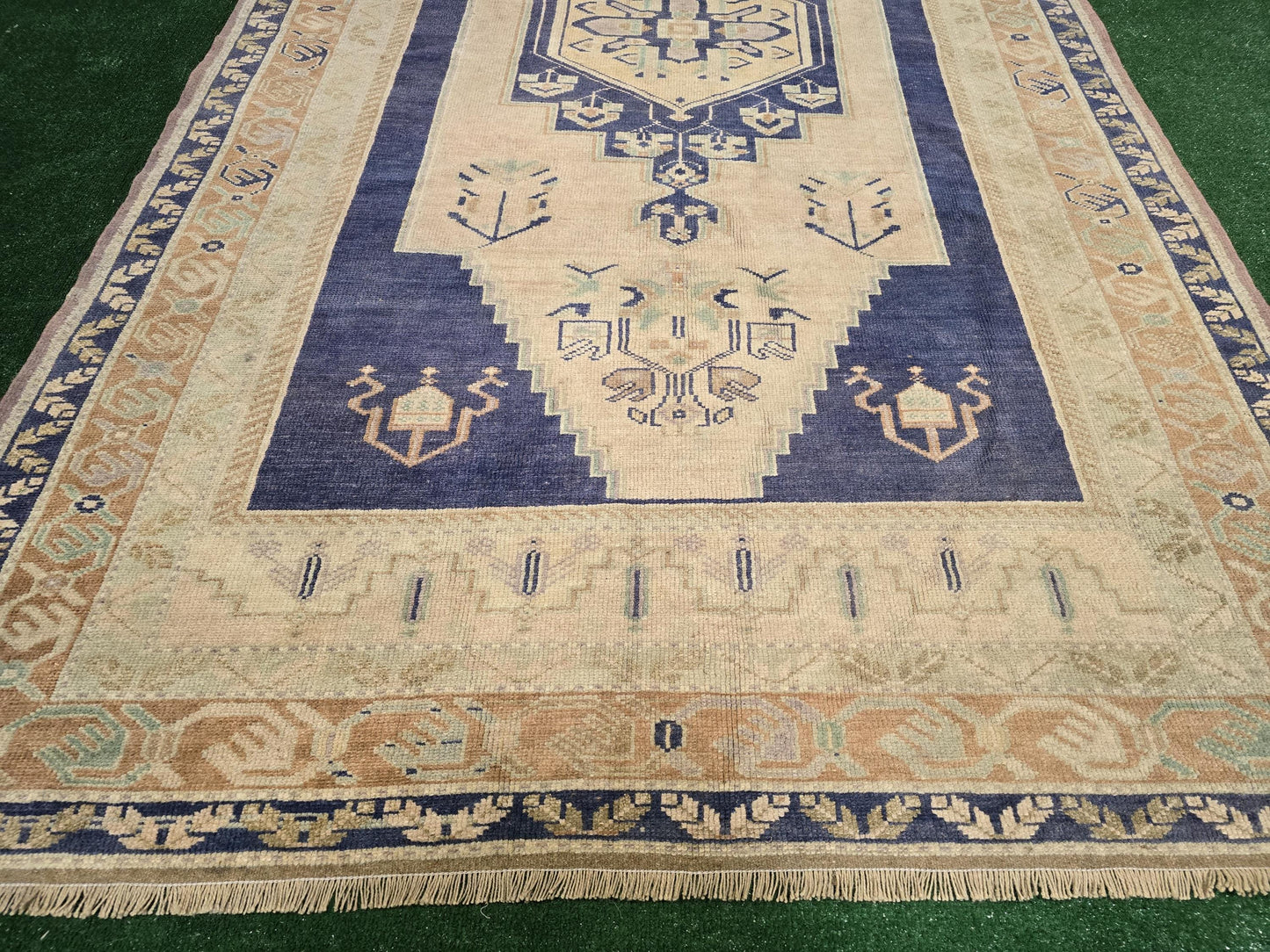 Quality OUSHAK RUG, TURKISH Oushak Rug, Vintage Oushak 5.6 x 10 Rug, Vintage Blue Rug, Wool Handmade Rug, Anatolian Rug, Hand Knotted Rug