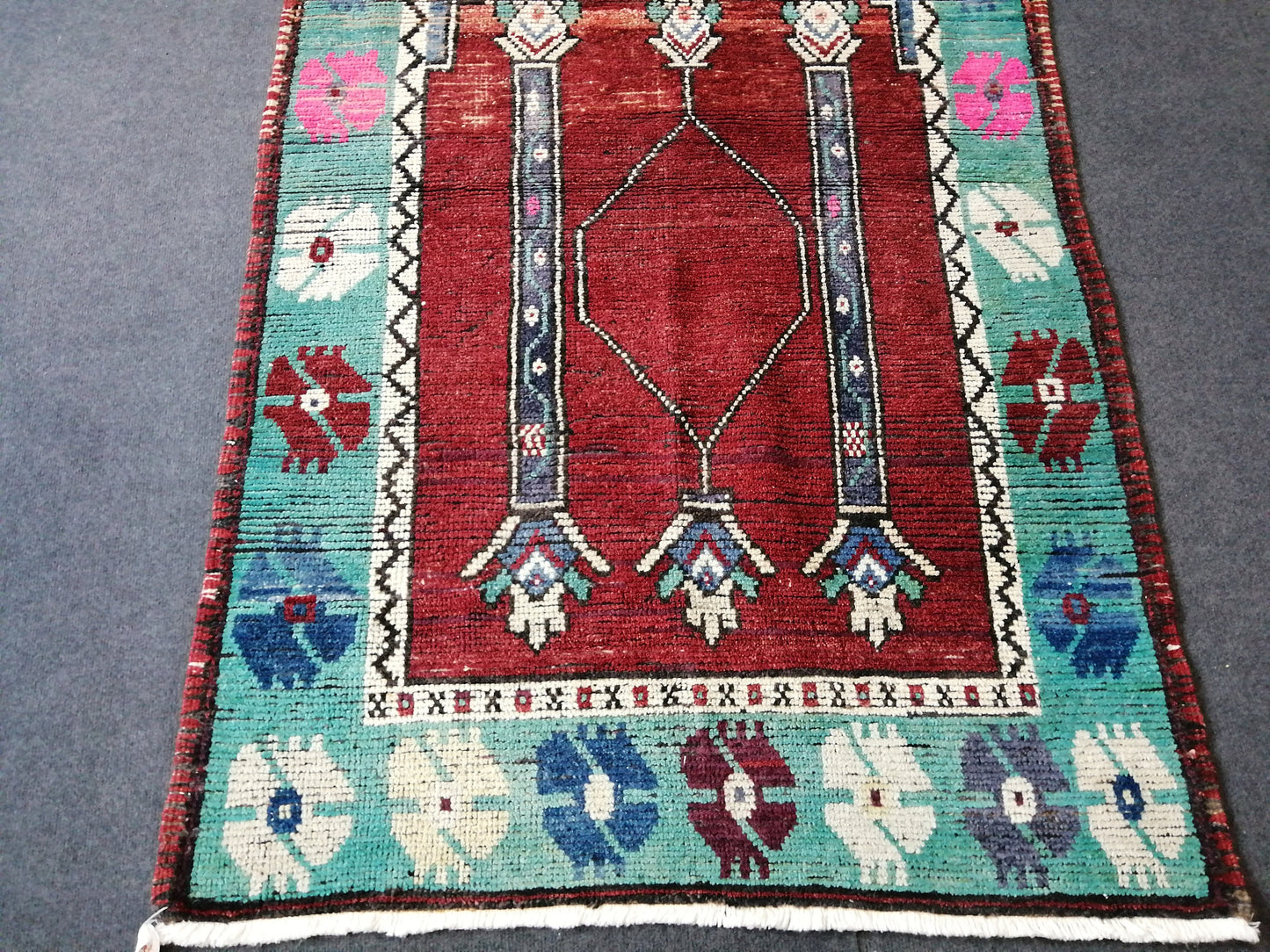 OUSHAK RUG TURKISH Rug Floral Low Pile Tulu Rug Oushak Runner Rug Vintage Shaggy Rug Wool Oushak Rug Hand Made Rugs Vintage Turkish Rug