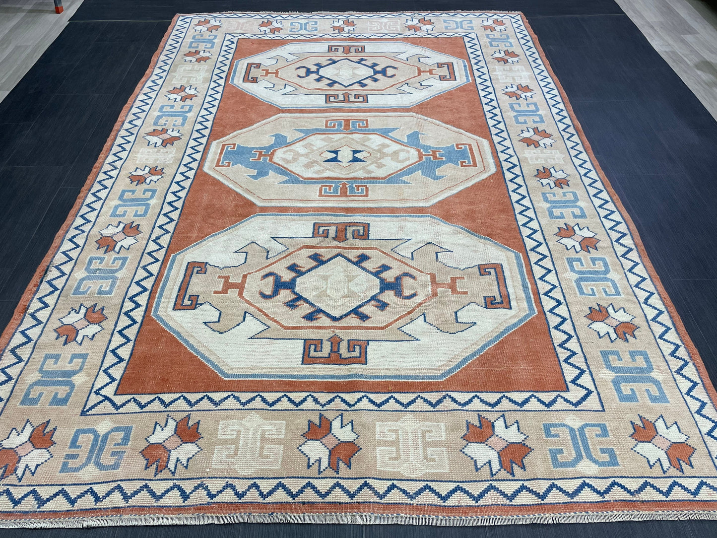 Large Oushak Rug, Vintage 6 x 8.4 Rug, Handmade Rug, Vintage Turkish Rugs, WOOL RUGS, High Quality Orange Hand Knotted Rug