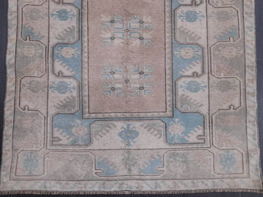 Muted Vintage Turkish Rug 3.5 x 6 Oushak Rug, Wool Oriental Rug, Blue Muted Vintage Persian Rug, Hand Made Rug Blue Vintage Wool Rug