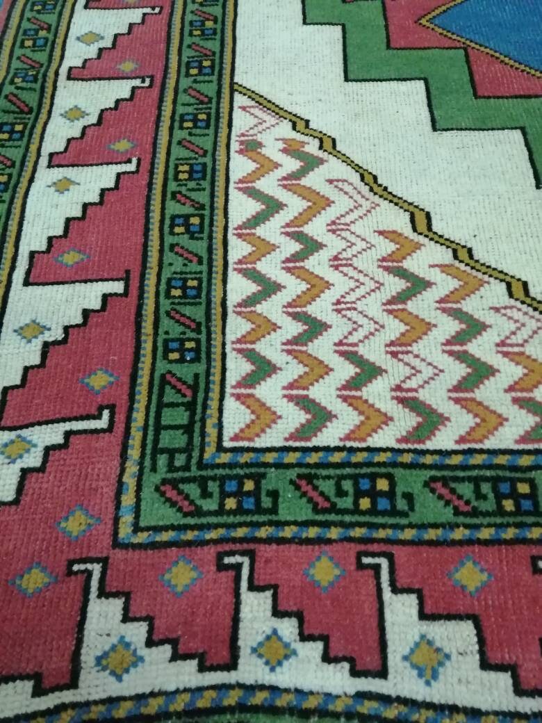 TURKISH Rug, wool Hand Made Rug, 6x9 Rustic Oushak Rug, Boho Rug, Vintage Blue and Green Rugs, Farmhouse Rug, Vintage Rug, Oushak Rug