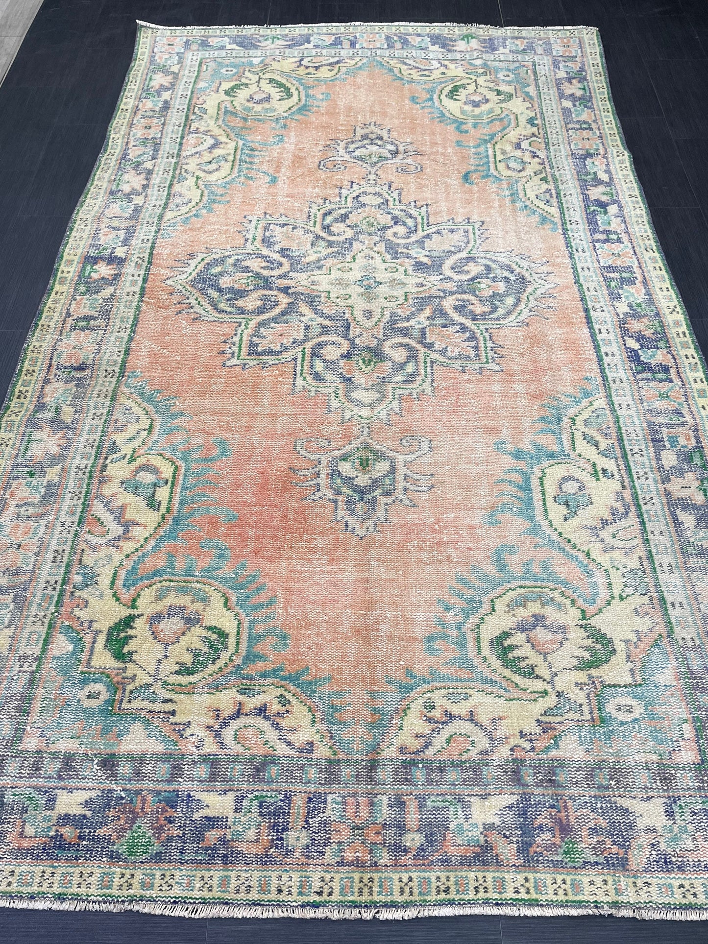 Large Vintage 6x10 RUG TURKISH Oushak Rug Muted Vintage Rug Distressed Vintage Rug Wool Oushak Rug Hand Made Rugs Vintage Turkish Rug