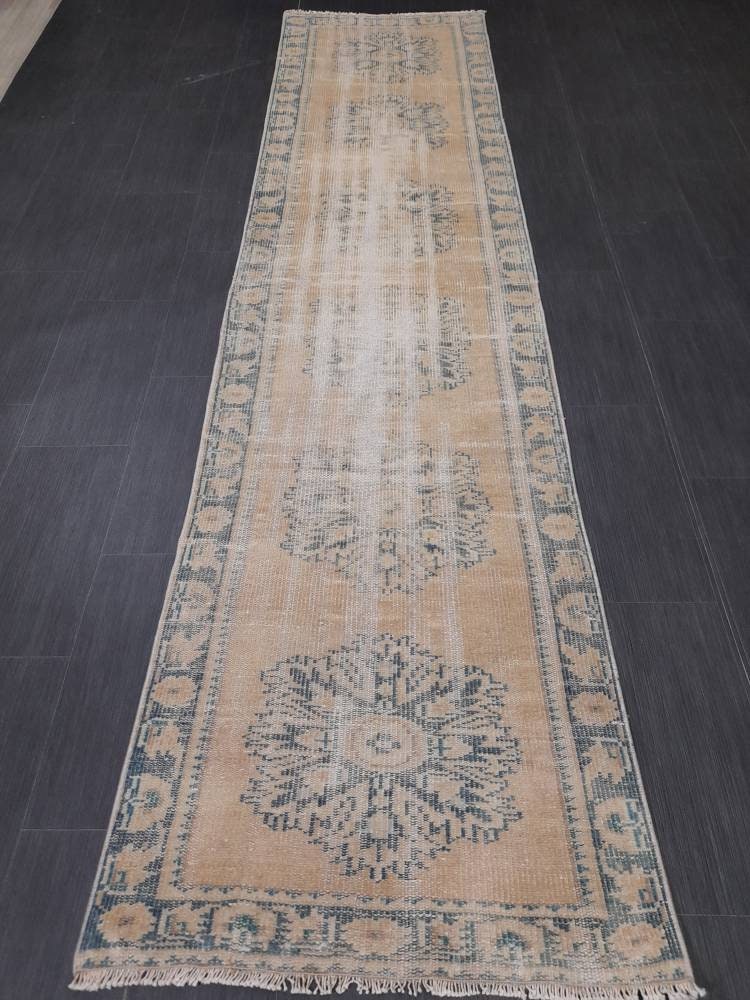 Distressed Antique Runner Rug 2.6 x 10.6 Turkish Runner Rug Vintage Runner Rug Old Hallway Runner Rug Kitchen Runner Rug Wool Runner Rug