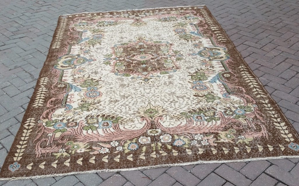 6.6 x 10 Vintage rugs Turkish rug Oushak Rug Oriental Rug Hand Knotted Wool Rug Vintage Persian Rug