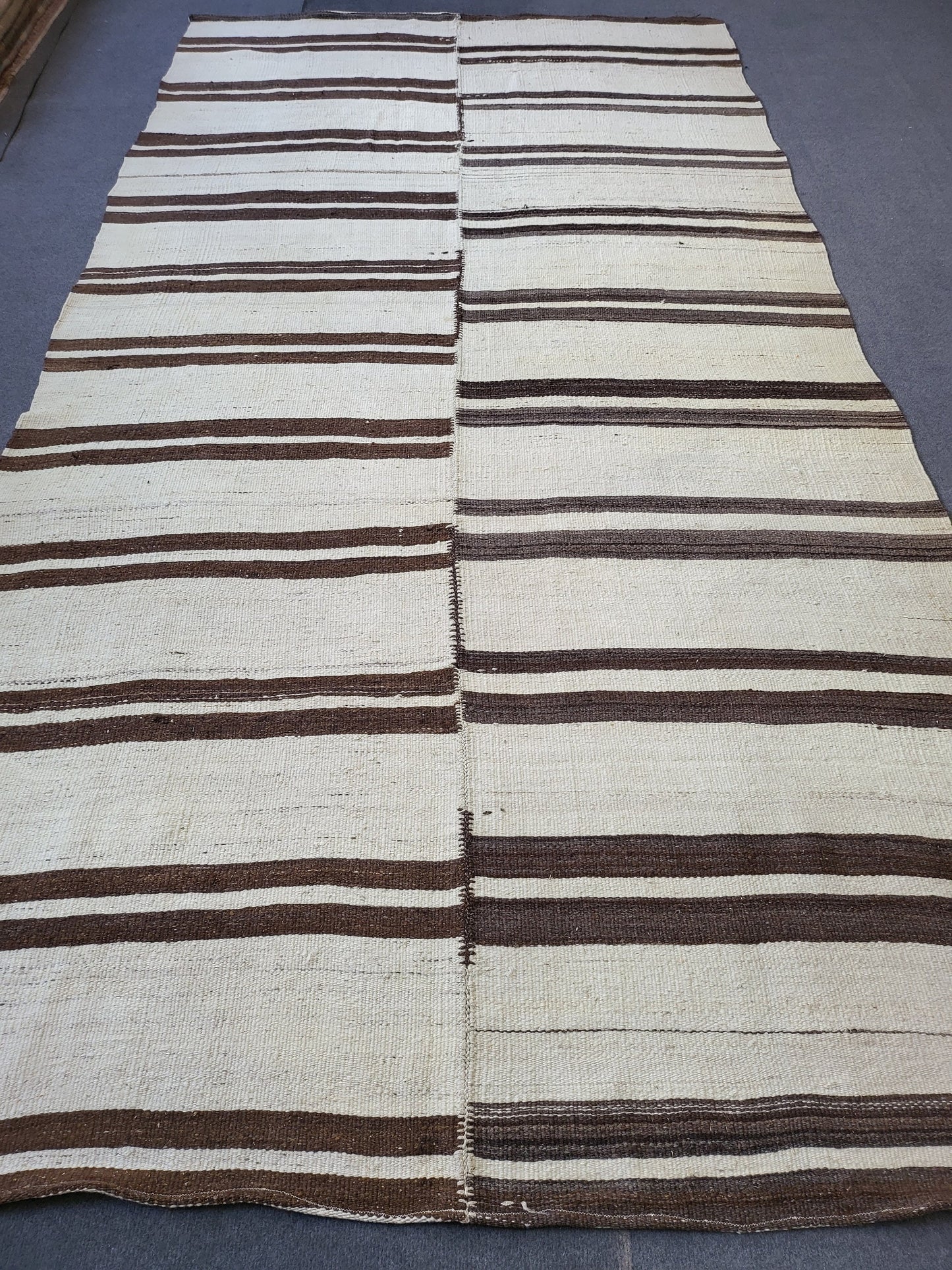 Neutral Vintage Rug Stripe 4.9 x 9.2 Wool Rug Muted Vintage Flat woven Rug Neutral Flatweave Carpet Stripped Rug Handmade Rug Turkish Kilim