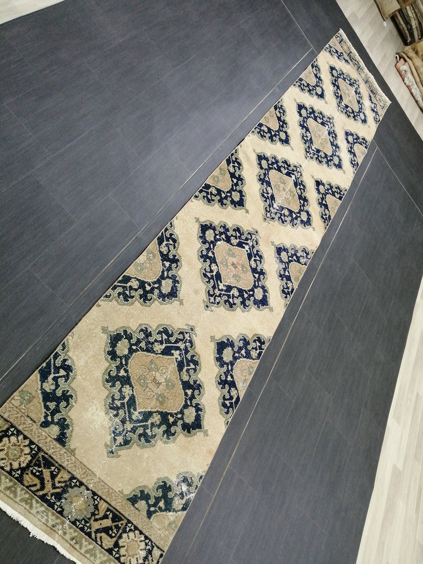 2.6 x 14 Long Navy Oushak Runner Rug Turkish Runner Rug Vintage Runner Rug Hallway Runner Rug Kitchen Runner Rug Wool Runner Rug Wool Rug