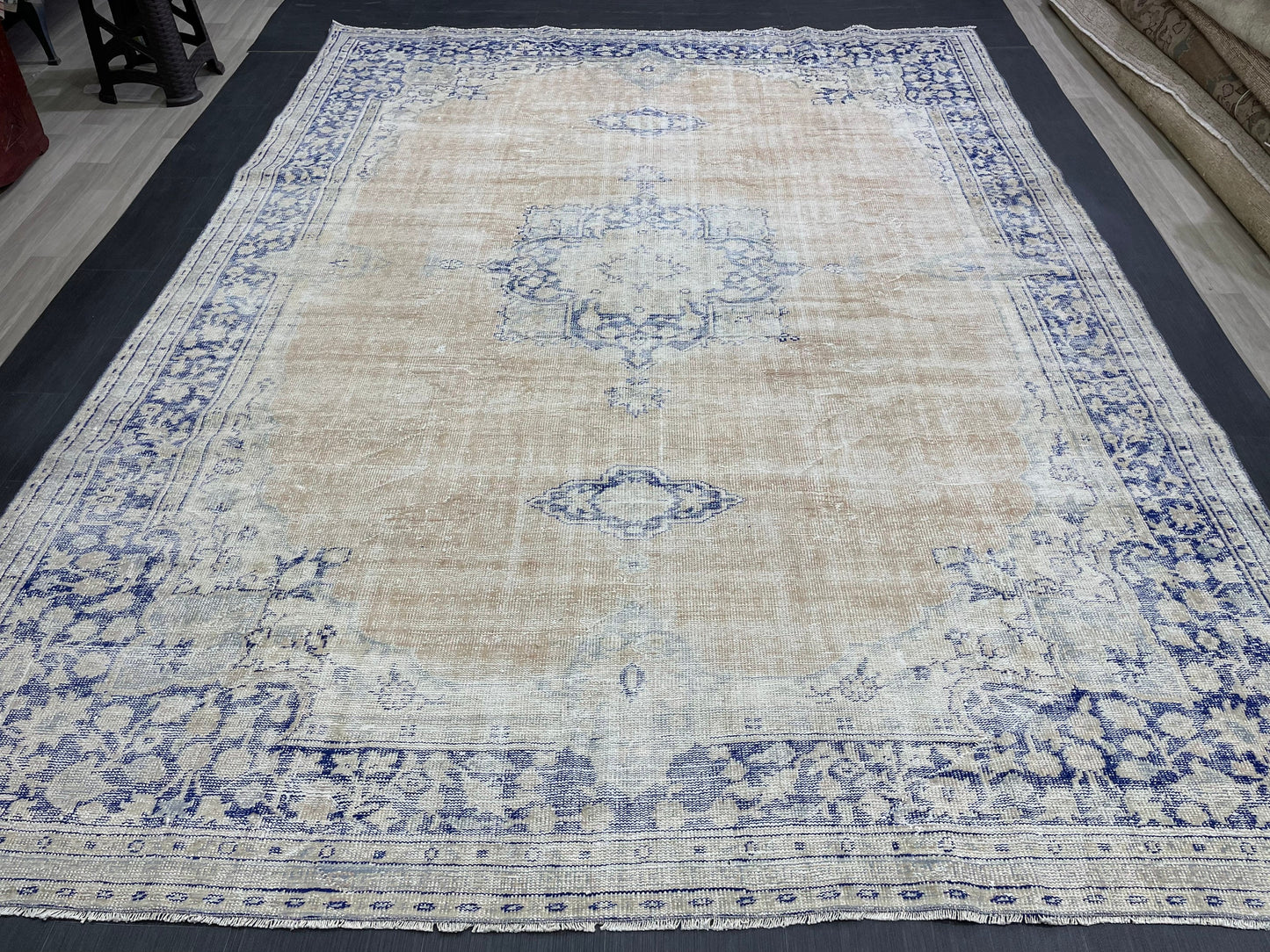 Large Distressed RUG 8 x 10.8 Muted TURKISH Antique Rug Vintage Persian Rug Vintage Rug Wool Oushak Rug HandMade Rug Hand Knotted Rug