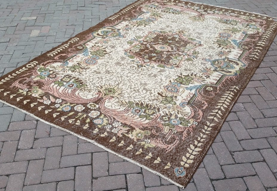 6.6 x 10 Vintage rugs Turkish rug Oushak Rug Oriental Rug Hand Knotted Wool Rug Vintage Persian Rug